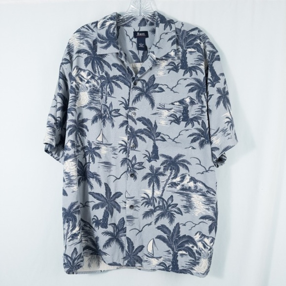 GH Bass Washable Silk Hawaiian Camp Shirt Sailboats Resort Vacation Mens Large